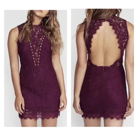 Saylor x Free People Cherie Burgundy Lace Mini Dress - Picture 1 of 12